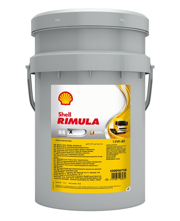 Shell Rimula R4 X 15W 40 pail pack shot 550036738
